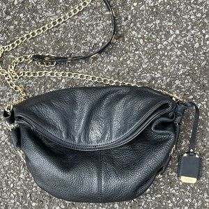 Perlina Black Pebbled Leather Crossbody Purse